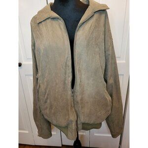 Men's Vintage 90s Tan Microfiber Bomber Windbreaker L Retro Preppy Gorpcore